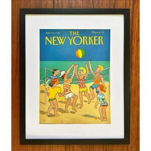 Framed 1988 New Yorker Magazine July 25 Cover Barbara Westman Beach Volleyball